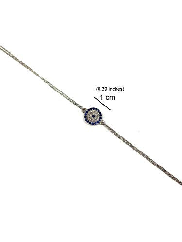 MYSTIC JEWELS by Dalia - Turkish Eye Motif Zircon Bracelet - Double Chain 16-18 cm Adjustable (Silver)