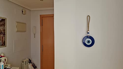 MYSTIC JEWELS - Round Turkish Eye Ornament with Jude for Wall Decoration, Prevent Evil Eye from Your Home, Good Luck Amulet, Good Luck Ornament (Blue)