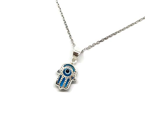 MYSTIC JEWELS par Dalia - Collier mauvais œil en cristal et argent sterling 925 - Main de Fatima - Hamsa - pour homme et femme