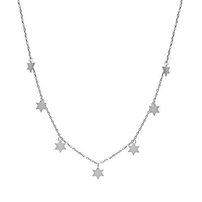 MYSTIC JEWELS By Dalia - Collier ras du cou en argent sterling 925 pour femme avec 7 petites étoiles de David (argent 925)