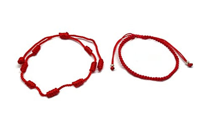 MYSTIC JEWELS by Dalia - 7 knots Red Thread Bracelet - Adjustable protection and evil eye bracelet, lucky amulet, handmade, unisex (Model 1)