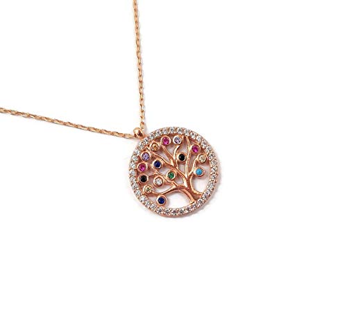 MYSTIC JEWELS by Dalia - Tree of Life Necklace - 925 Sterling Silver with Zircons (Pink)