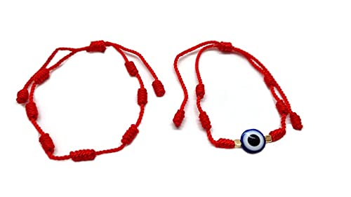 MYSTIC JEWELS by Dalia - Pulsera 7 nudos Hilo Rojo - Pulsera protección y mal de ojo ajustable, amuleto Suerte, Hecha a mano, unisex (Modelo 2)