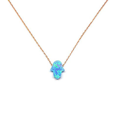 Mystic Jewels by Dalia Hand of Fatima Pendant Necklace, 925 Sterling Silver, Synthetic Opal, Length 40 cm + 5 cm Adjustable (PINK)