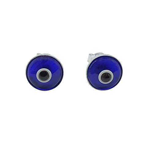MYSTIC JEWELS By Dalia - Petites boucles d'oreilles turques en cristal mauvais œil - Argent sterling 925 (bleu marine)