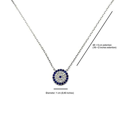 Mystic Jewels - Collier avec pendentif œil turc en argent sterling 925 – Rond avec zircone cubique (ARGENT)
