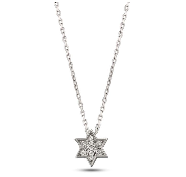 MYSTIC JEWELS By Dalia - Pendentif étoile de David en argent sterling 925 - Plaqué rhodium et avec zircons - petit, élégant et minimaliste à offrir en cadeau