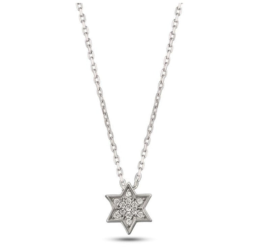 MYSTIC JEWELS By Dalia - 925 Sterling Silver Star of David Pendant - Rhodium plated and with zircons - small, elegant and minimalist to give as a gift