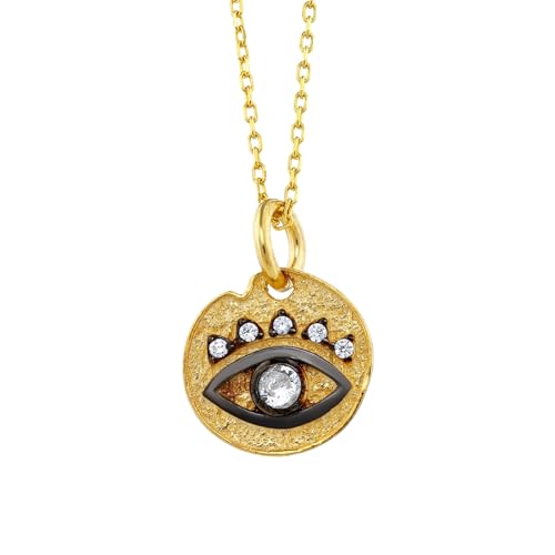 MYSTIC JEWELS - Colgante Mano de Fátima y Mal de Ojo con piedras, Joyeria Plata de Ley 925, minimalista, para Mujeres y Niñas con Caja para regalar (A)