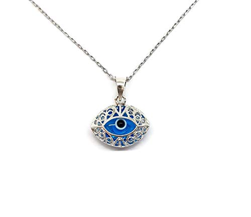 Mystic Jewels By Dalia - Collier mauvais œil en cristal et argent sterling 925 - Oeil turc en filigrane - Forme des yeux