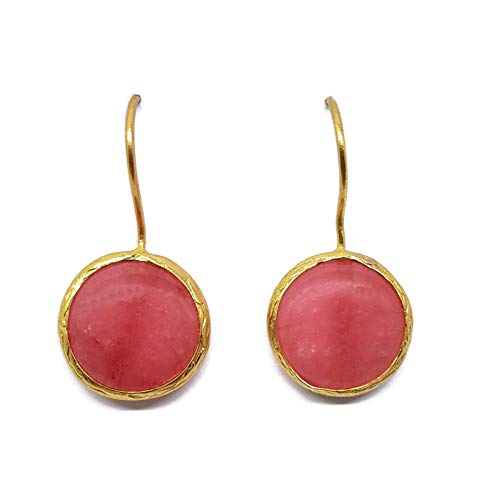 MYSTIC JEWELS by Dalia - Long Round Earrings with Natural Stone Women's Parties Wedding (Pink)