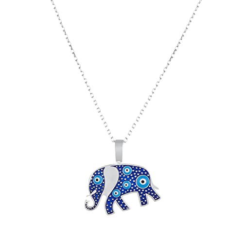 MYSTIC JEWELS By Dalia -Necklace 925 sterling silver Navy blue enamel and turquoise eyes, minimalist, good luck Elephant or Star model (Elephant)