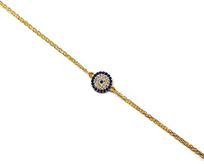 MYSTIC JEWELS by Dalia - Turkish Eye Motif Zircon Bracelet - Double Chain 16-18 cm Adjustable (Gold)