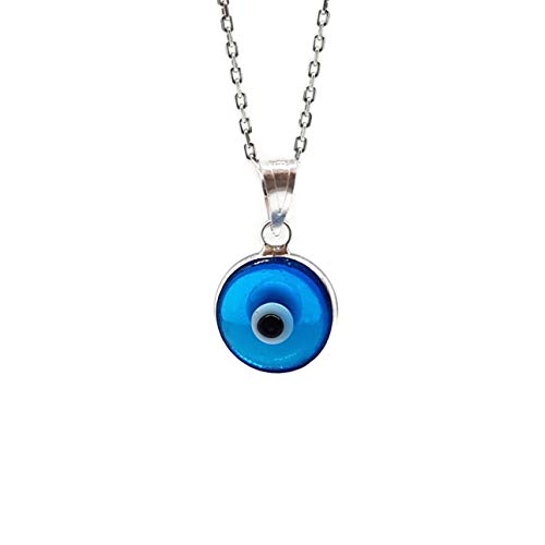 MYSTIC JEWELS By Dalia - Collier mauvais œil en cristal bleu pour porter chance - Argent sterling 925 - Chaîne de 40 à 45 cm de longueur, à offrir en cadeau pour la protection contre le mauvais œil (Bleu clair)