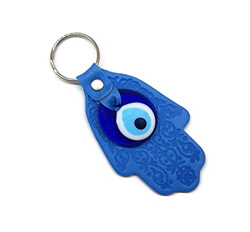 MYSTIC JEWELS by Dalia - Porte-clés œil turc avec Hamsa et en cristal et cuir - pour la chance et le mauvais œil (bleu clair)