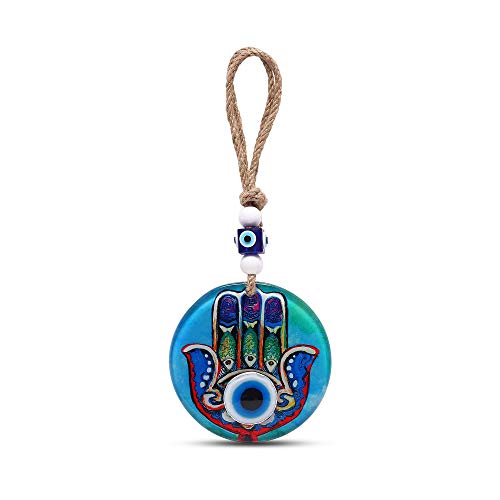 MYSTIC JEWELS - Hamsa de la Mano de Fatima en Cristal con Ojo Turco para Buene Suerte en Casa (Modelo 2)