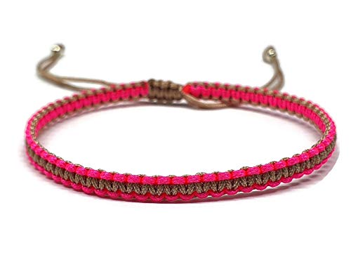 MYSTIC JEWELS - Bracelet en macramé - Fil Kabbale avec 2 couleurs, Amulette, Protection contre le mauvais œil, Bonne Chance, Bonne Chance (Fuchsia - Beige)