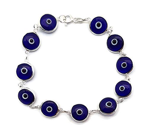 MYSTIC JEWELS by Dalia - 19cm Silver Evil Eye Bracelet (Navy Blue)