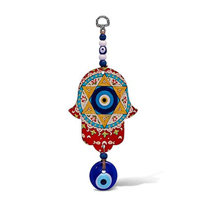 MYSTIC JEWELS - Hamsa of the Hand of Fatima in wood with Turkish eye for Good Luck and Energy at Home (Color 6)