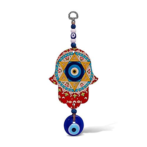 MYSTIC JEWELS - Hamsa de la Main de Fatima en bois avec oeil turc pour la Bonne Chance et l'Énergie à la Maison (Couleur 6)