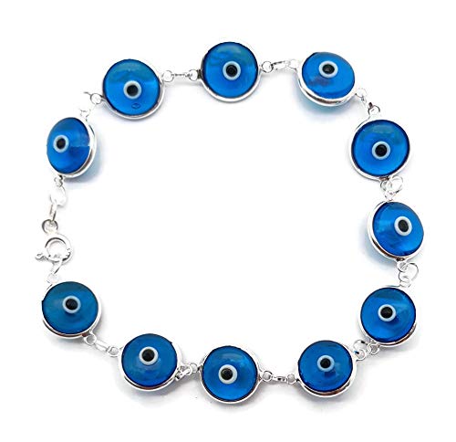MYSTIC JEWELS by Dalia - 19cm Silver Evil Eye Bracelet (Light Blue)