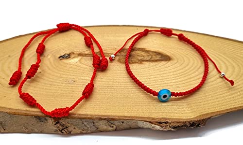 MYSTIC JEWELS par Dalia - Bracelet Fil Rouge 7 noeuds - Bracelet réglable protection et mauvais œil, amulette porte-bonheur, fait main, unisexe (Modèle 7)
