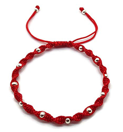 MYSTIC JEWELS - Pulsera Kabbalah de Hilo de Colores con bolas, amuleto, protección mal de ojo, buena suerte, good luck (Rojo)