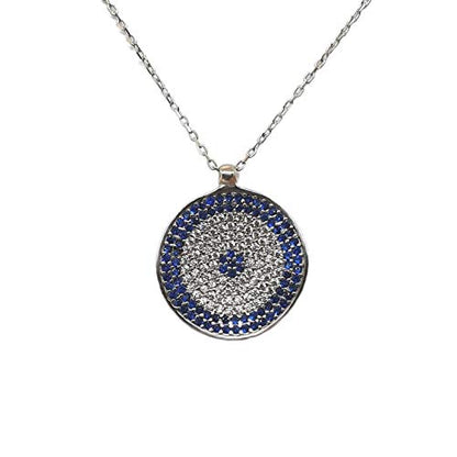 MYSTIC JEWELS by Dalia - Collier avec pendentif œil turc rond bleu en argent sterling 925 avec oxyde de zirconium (argent)