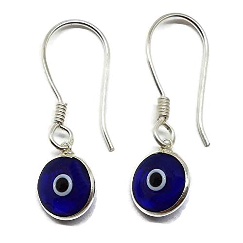 MYSTIC JEWELS By Dalia - Boucle d'oreille pendante en argent sterling 925 - Œil turc rond pour la bonne chance (bleu fort transparent)