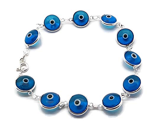 MYSTIC JEWELS by Dalia - 19cm Silver Evil Eye Bracelet (Light Blue)