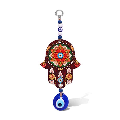 MYSTIC JEWELS - Hamsa de la Mano de Fatima en Madera con Ojo Turco para Buene Suerte y Energia en Casa (Color 7)