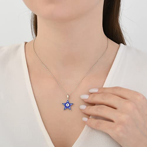 MYSTIC JEWELS By Dalia -Collar Plata de ley 925 Esmalta en azul marino y ojos de turquesa, minimalista, Buena suerte de modelo de Elefante o Estrella (Estrella)