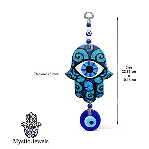 MYSTIC JEWELS - Hamsa de la Main de Fatima en bois avec oeil turc pour la Chance et l'Énergie à la Maison (Couleur 8)