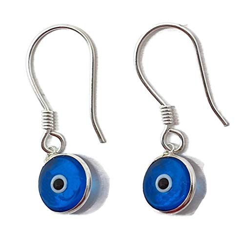 MYSTIC JEWELS By Dalia - Pendiente Plata de ley 925 Gota - ojo turco redondo para buene Suerte (Azul Claro)