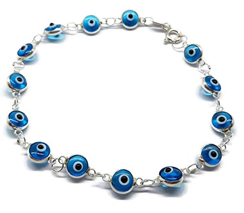 MYSTIC JEWELS by Dalia - Silver Evil Eye Bracelet - 19cm (Light Blue) (Light Blue)