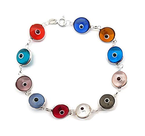 MYSTIC JEWELS by Dalia - 19cm Pulsera de Plata Mal de Ojo (Multicolor Transparente)