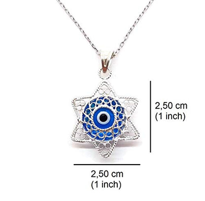 MYSTIC JEWELS By Dalia - Filigree Necklace with Turkish Eye 925 Sterling Silver (Star of David)