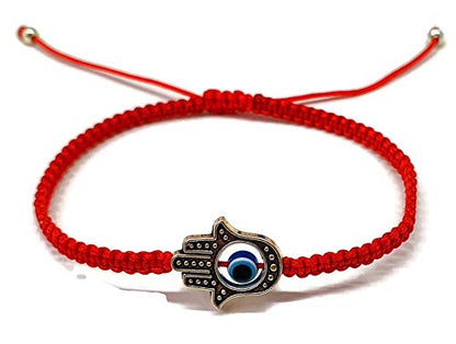 MYSTIC JEWELS by Dalia - Macrame Red Thread Bracelet for Luck - Blue Turkish Eye with Fatima Hamsa Hand