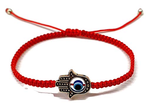 MYSTIC JEWELS by Dalia - Pulsera Hilo Rojo Macrame para Suerte - Ojo Turco Azul con Mano de Fatima Hamsa