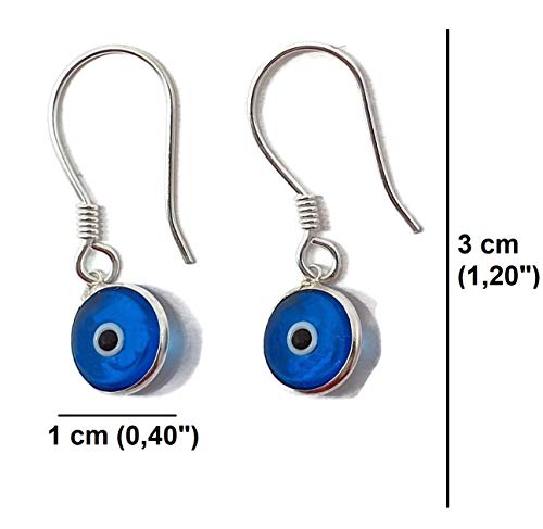 MYSTIC JEWELS By Dalia - Pendiente Plata de ley 925 Gota - ojo turco redondo para buene Suerte (Azul Claro)