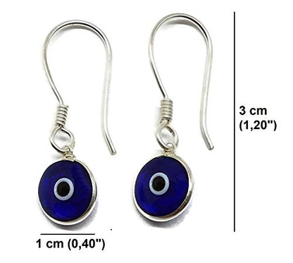 MYSTIC JEWELS By Dalia - Pendiente Plata de ley 925 Gota - ojo turco redondo para buene Suerte (Azul Fuerte Transparente)