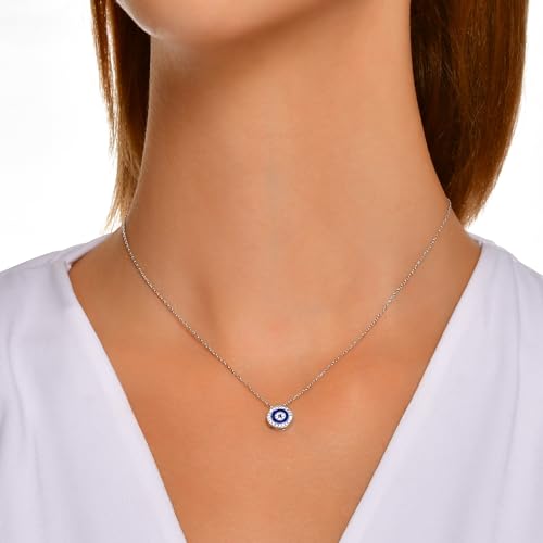 MYSTIC JEWELS By Dalia - Round 925 Sterling Silver Necklace, evil eye with cubic and enameled zirconia, gift for women