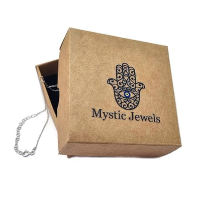 MYSTIC JEWELS - Colgante Mano de Fátima y Mal de Ojo con piedras, Joyeria Plata de Ley 925, minimalista, para Mujeres y Niñas con Caja para regalar (B)