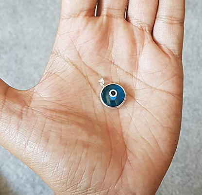 MYSTIC JEWELS by Dalia - Pendentif en cristal contre le mauvais œil pour la chance - Argent sterling 925 - Diamètre du pendentif 15 mm (bleu clair transparent)