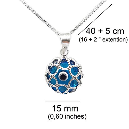 Mystic Jewels By Dalia - Collar mal de ojo de cristal y plata de ley 925 - ojo turco filigrana - - para hombres y mujeres