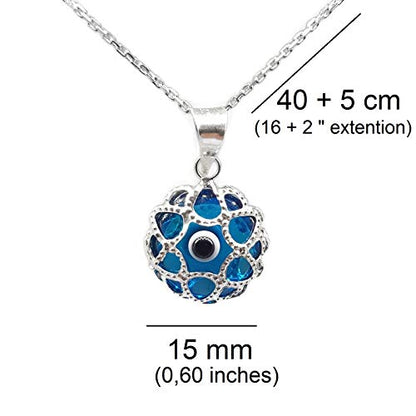 Mystic Jewels By Dalia - Crystal and 925 Sterling Silver Evil Eye Necklace - Filigree Turkish Eye - - for Men and Women