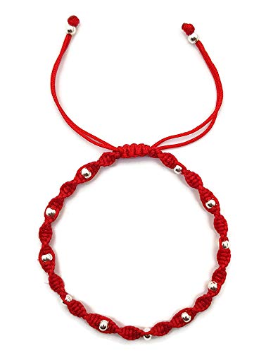 MYSTIC JEWELS - Pulsera Kabbalah de Hilo de Colores con bolas, amuleto, protección mal de ojo, buena suerte, good luck (Rojo)