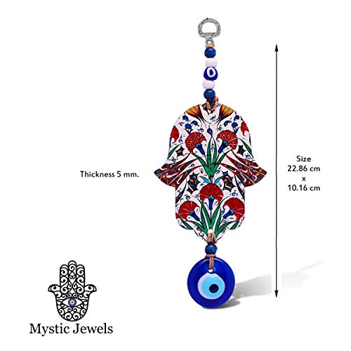 MYSTIC JEWELS - Hamsa de la Main de Fatima en bois avec oeil turc pour la Chance et l'Énergie à la Maison (Couleur 2)