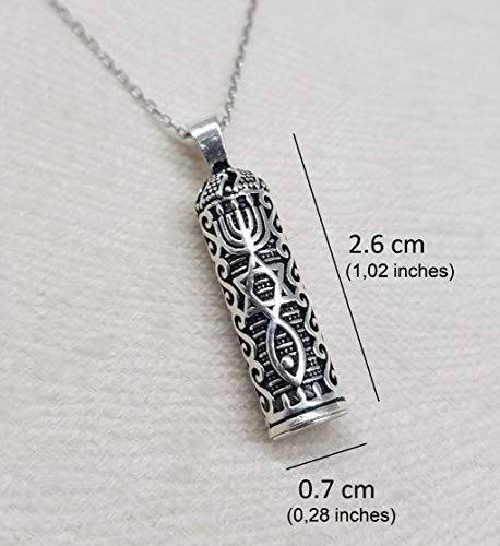 MYSTIC JEWELS par Dalia - Argent sterling 925 conçu pour la chance Mezouza des symboles Mesies avec chaîne en argent