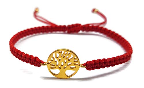 MYSTIC JEWELS By Dalia - 925 Sterling Silver Bracelet - tree of Life - in macrome Red Thread - Adjustable - to give as a gift (Golden)